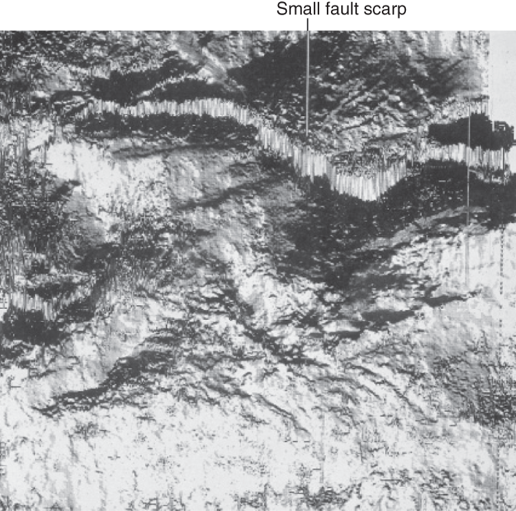 A dip–azimuth display for top Mandal Mudstone (a little above top reservoir) across the Gyda Field, Norwegian continental shelf. The display clearly shows the faults that cut the Mandal Mudstone and the continuity of those faults.