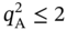 q Subscript normal upper A Superscript 2 Baseline less-than-or-equal-to 2
