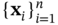 left-brace bold x Subscript i Baseline right-brace Subscript i equals 1 Superscript n