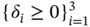 left-brace delta Subscript i Baseline greater-than-or-equal-to 0 right-brace Subscript i equals 1 Superscript 3