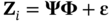 bold upper Z Subscript i Baseline bold equals bold upper Psi upper Phi plus bold epsilon