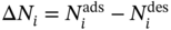 normal upper Delta upper N Subscript i Baseline equals upper N Subscript i Superscript a d s Baseline minus upper N Subscript i Superscript d e s