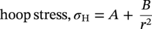 hoop stress comma sigma Subscript normal upper H Baseline equals upper A plus StartFraction upper B Over r squared EndFraction