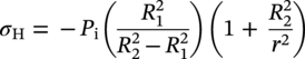 sigma Subscript normal upper H Baseline equals minus upper P Subscript normal i Baseline left-parenthesis StartFraction upper R 1 squared Over upper R 2 squared minus upper R 1 squared EndFraction right-parenthesis left-parenthesis 1 plus StartFraction upper R 2 squared Over r squared EndFraction right-parenthesis