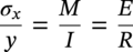 StartFraction sigma Subscript x Baseline Over y EndFraction equals StartFraction upper M Over upper I EndFraction equals StartFraction upper E Over upper R EndFraction