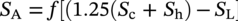 upper S Subscript normal upper A Baseline equals f left-bracket left-parenthesis 1.25 left-parenthesis upper S Subscript normal c Baseline plus upper S Subscript normal h Baseline right-parenthesis minus upper S Subscript normal upper L Baseline right-bracket