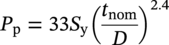 upper P Subscript normal p Baseline equals 33 upper S Subscript normal y Baseline left-parenthesis StartFraction t Subscript n o m Baseline Over upper D EndFraction right-parenthesis Superscript 2.4