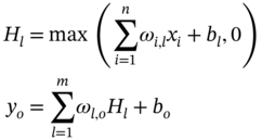 StartLayout 1st Row 1st Column upper H Subscript l 2nd Column equals 3rd Column max left-parenthesis sigma-summation Underscript i equals 1 Overscript n Endscripts omega Subscript i comma l Baseline x Subscript i Baseline plus b Subscript l Baseline comma 0 right-parenthesis 2nd Row 1st Column y Subscript o 2nd Column equals 3rd Column sigma-summation Underscript l equals 1 Overscript m Endscripts omega Subscript l comma o Baseline upper H Subscript l plus b Subscript o EndLayout