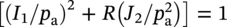 left-bracket left-parenthesis upper I 1 slash p Subscript normal a Baseline right-parenthesis squared plus upper R left-parenthesis upper J 2 slash p Subscript normal a Superscript 2 Baseline right-parenthesis right-bracket equals 1