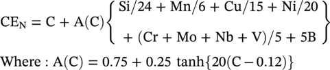 StartLayout 1st Row upper C upper E Subscript normal upper N Baseline equals normal upper C plus normal upper A left-parenthesis normal upper C right-parenthesis StartBinomialOrMatrix upper S i slash 24 plus upper M n slash 6 plus upper C u slash 15 plus upper N i slash 20 Choose plus left-parenthesis upper C r plus upper M o plus upper N b plus normal upper V right-parenthesis slash 5 plus 5 normal upper B EndBinomialOrMatrix 2nd Row Where colon normal upper A left-parenthesis normal upper C right-parenthesis equals 0.75 plus 0.25 hyperbolic tangent left-brace 20 left-parenthesis normal upper C minus 0.12 right-parenthesis right-brace EndLayout