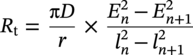 upper R Subscript normal t Baseline equals StartFraction normal pi upper D Over r EndFraction times StartFraction upper E Subscript n Superscript 2 Baseline minus upper E Subscript n plus 1 Superscript 2 Baseline Over l Subscript n Superscript 2 Baseline minus l Subscript n plus 1 Superscript 2 Baseline EndFraction