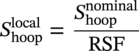upper S Subscript hoop Superscript local Baseline equals StartFraction upper S Subscript hoop Superscript nominal Baseline Over upper R upper S upper F EndFraction