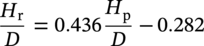 StartFraction upper H Subscript normal r Baseline Over upper D EndFraction equals 0.436 StartFraction upper H Subscript normal p Baseline Baseline Over upper D EndFraction minus 0.282