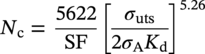 upper N Subscript normal c Baseline equals StartFraction 5622 Over upper S upper F EndFraction left-bracket StartFraction sigma Subscript u t s Baseline Over 2 sigma Subscript normal upper A Baseline upper K Subscript normal d Baseline EndFraction right-bracket Superscript 5.26