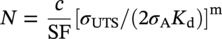 upper N equals StartFraction c Over upper S upper F EndFraction left-bracket sigma Subscript upper U upper T upper S Baseline slash left-parenthesis 2 sigma Subscript normal upper A Baseline upper K Subscript normal d Baseline right-parenthesis right-bracket Superscript normal m