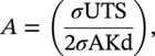 upper A equals left-parenthesis StartFraction sigma upper U upper T upper S Over 2 sigma upper A upper K d EndFraction right-parenthesis comma