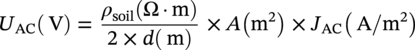upper U Subscript upper A upper C Baseline left-parenthesis normal upper V right-parenthesis equals StartFraction rho Subscript soil Baseline left-parenthesis normal upper Omega dot normal m right-parenthesis Over 2 times d left-parenthesis normal m right-parenthesis EndFraction times upper A left-parenthesis normal m squared right-parenthesis times upper J Subscript upper A upper C Baseline left-parenthesis normal upper A slash normal m squared right-parenthesis