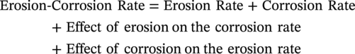 StartLayout 1st Row Erosion minus Corrosion Rate equals Erosion Rate plus Corrosion Rate 2nd Row plus Effect of erosion o n the corrosion rate 3rd Row plus Effect of corrosion o n the erosion rate EndLayout