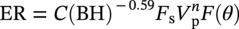 upper E upper R equals upper C left-parenthesis upper B upper H right-parenthesis Superscript negative 0.59 Baseline upper F Subscript normal s Baseline upper V Subscript normal p Superscript n Baseline upper F left-parenthesis theta right-parenthesis
