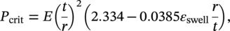 upper P Subscript crit Baseline equals upper E left-parenthesis StartFraction t Over r EndFraction right-parenthesis squared left-parenthesis 2.334 minus 0.0385 epsilon Subscript swell Baseline StartFraction r Over t EndFraction right-parenthesis comma