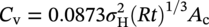 upper C Subscript normal v Baseline equals 0.0873 sigma Subscript normal upper H Superscript 2 Baseline left-parenthesis italic upper R t right-parenthesis Superscript 1 slash 3 Baseline upper A Subscript normal c